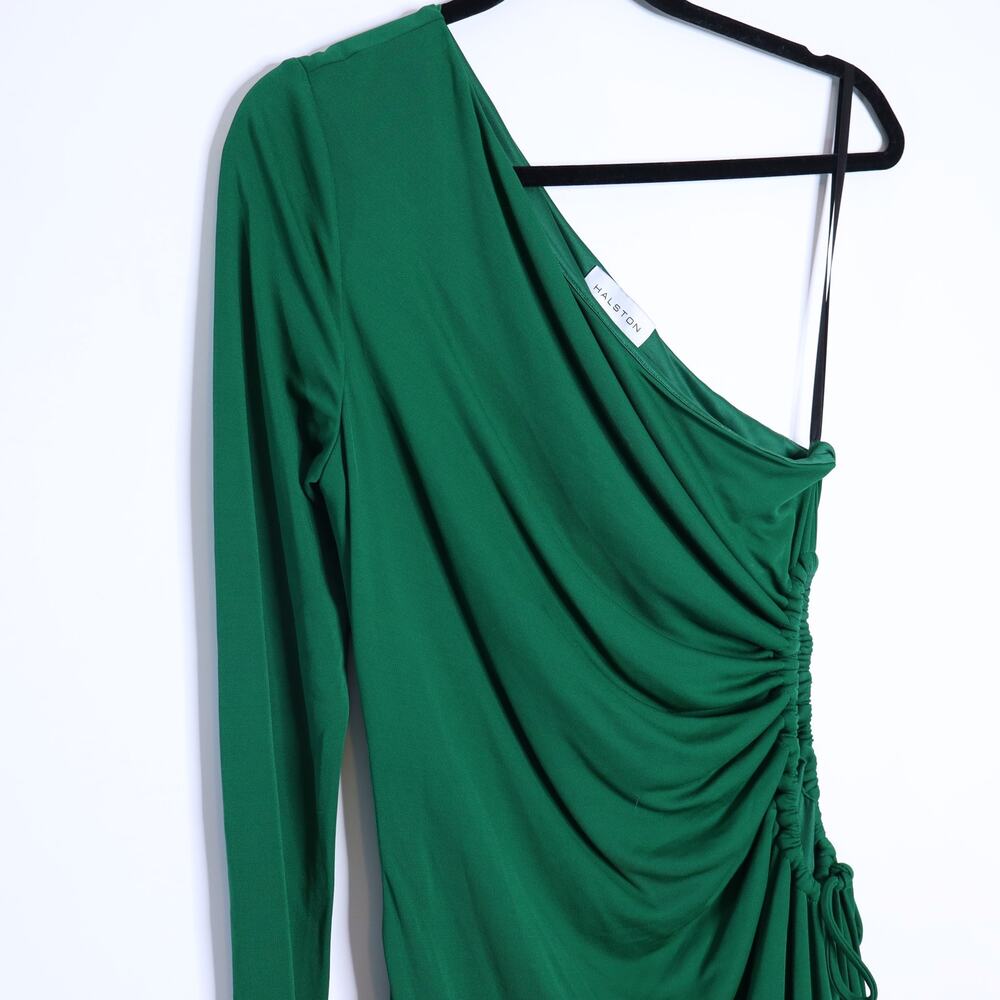 HALSTON Bay Matte Jersey Gown Jade One Shoulder Cut Out Side Women's 10 - Picture 6 of 16